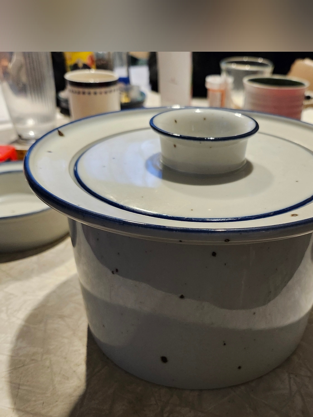 Dansk Blue Mist 3 Qt White Ceramic Plate with Blue Logo Marking